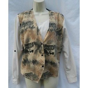 Tapestry Safari Top Womens Med w/Detachable Dickey Long or 3/4 Sleeve Tie Back